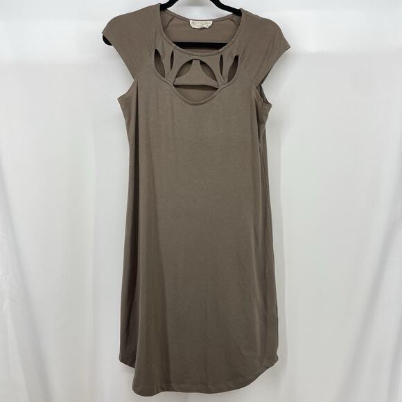 Synergy Organic Clothing Size Small Cotton Cutout Dress Brown Short Cap Sleeves - Picture 1 of 6
